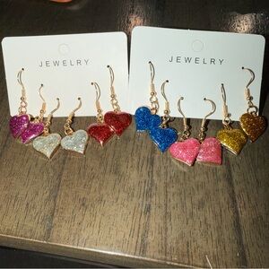 Heart-Shaped Galentines Valentines Glitter Earrings Set Friendship Jewelry